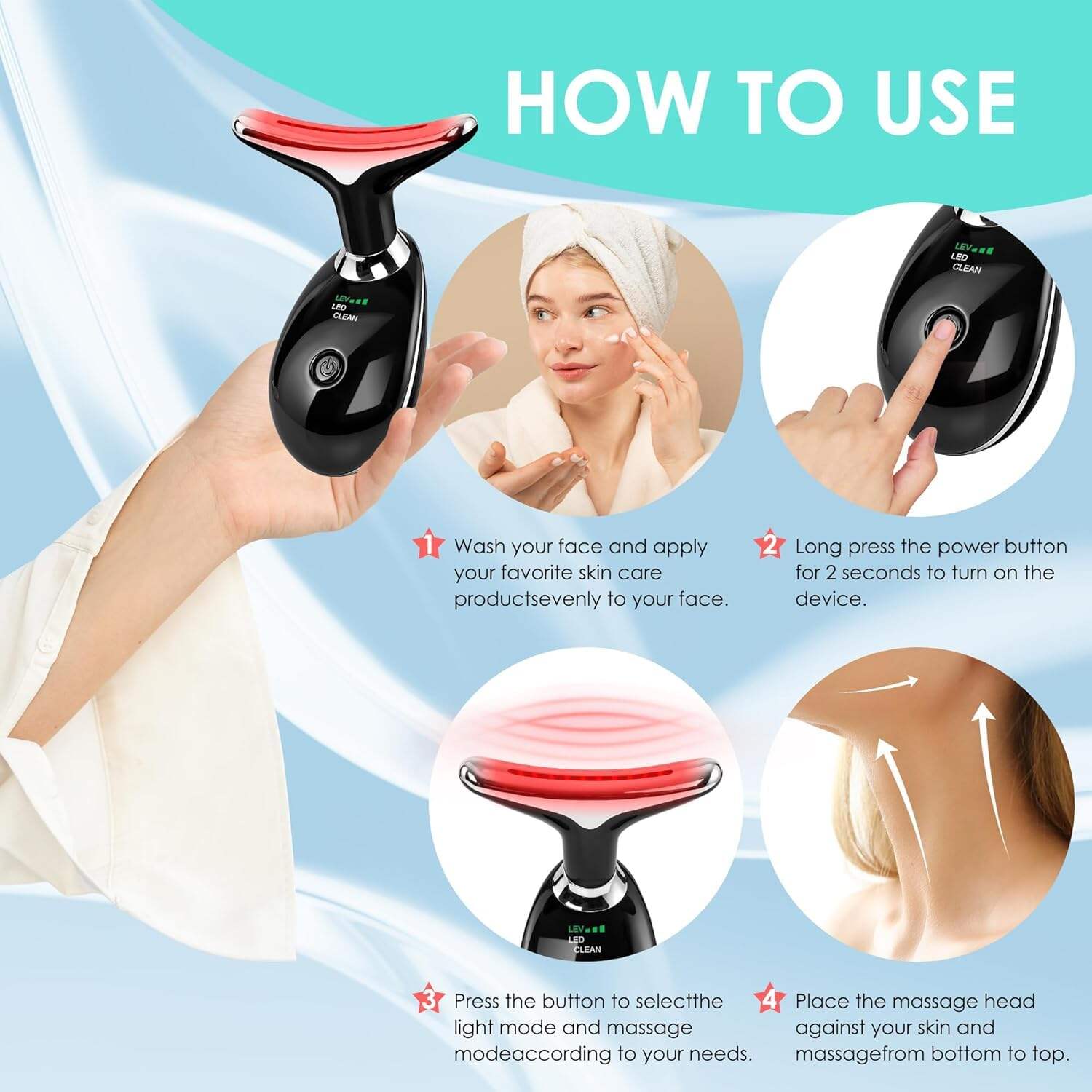 Facial Massager Red-Light-Therapy-for-Face and Neck, Face 𝖲 culpting Wand with 7 Color
