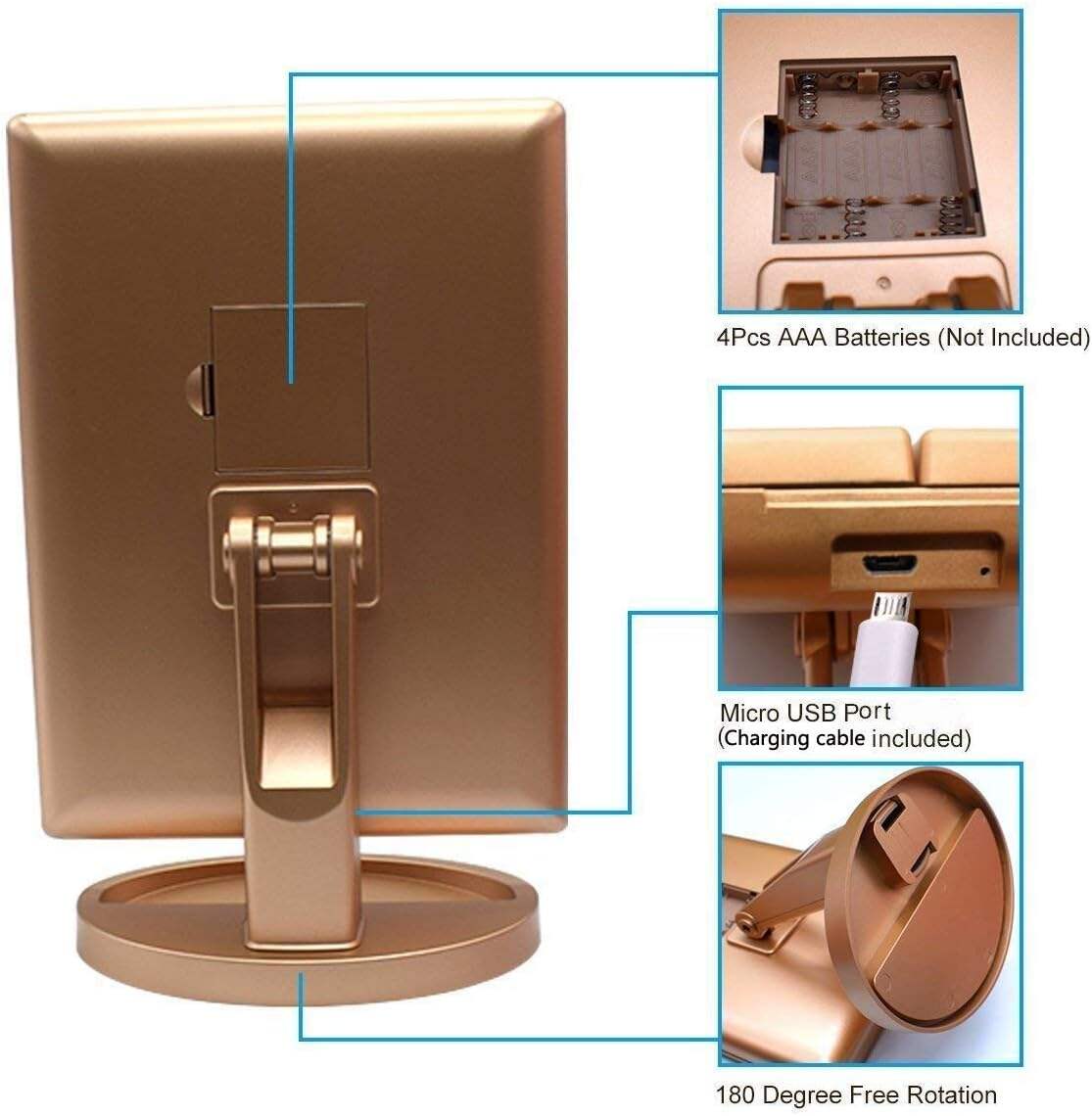 deweisn Tabletop Mount Trifold Lighted Vanity Mirror with 21 LED Lights, Touch Screen and 3X/2X/1X Magnification, Two Power Supply Mode Make up Mirror,Travel Mirror