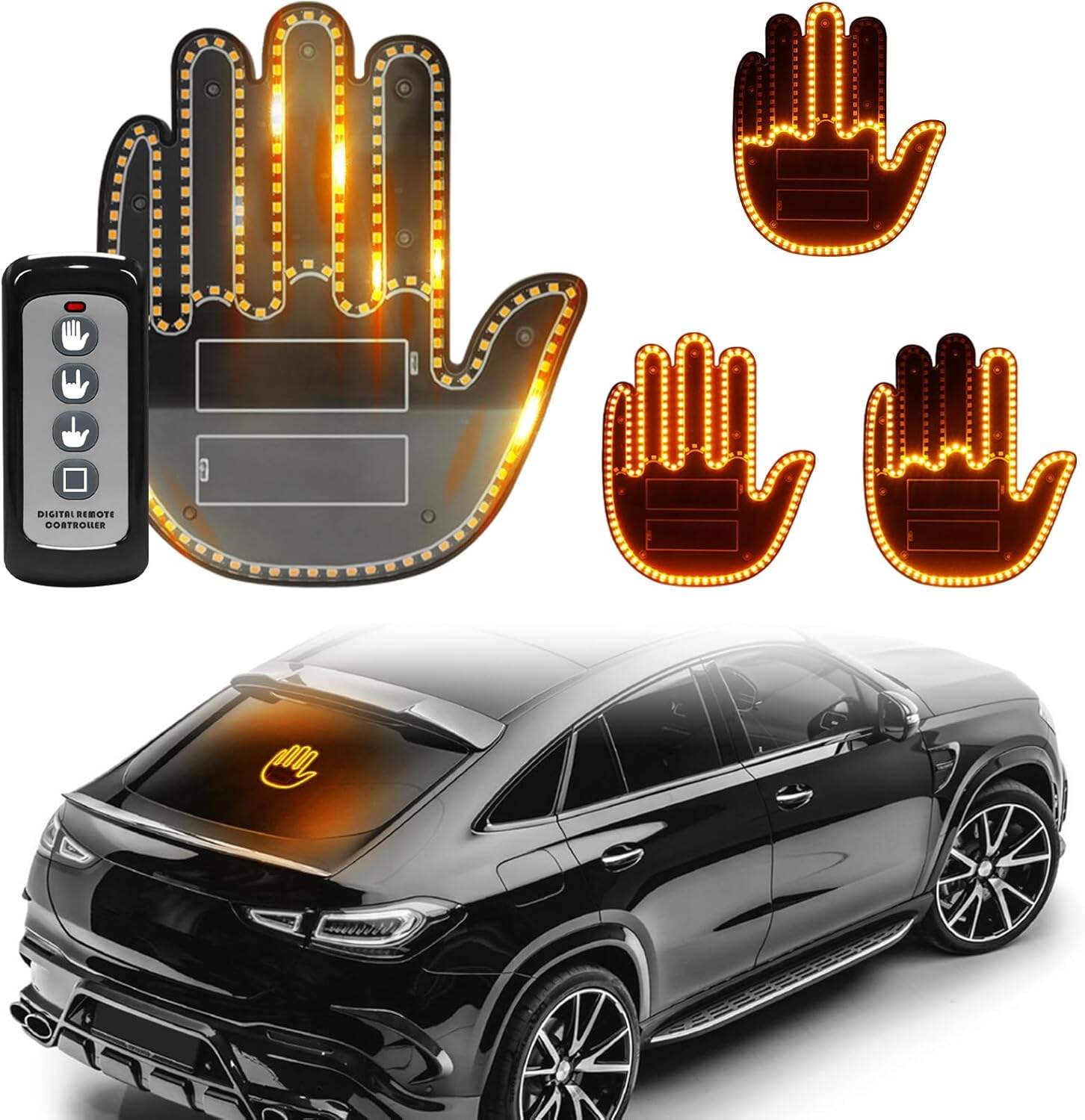 DIBMS Hand Gesture Light with Remote, Red LED Finger Funny Window Sign Light Accessories for Car Truck