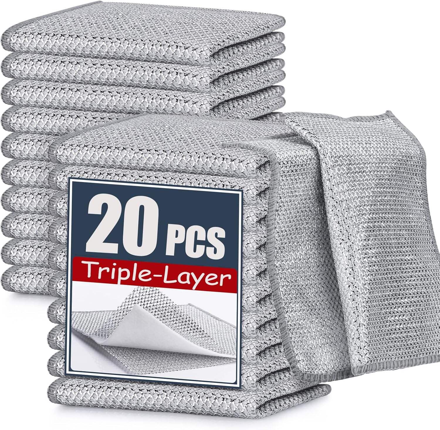 Navona 12 Pcs New Upgrade Steel Wire Dishcloth,Triple-Layer Steel Wire Cleaning Cloth,Powerful Cleaning Non-Scratch Wire Dishcloth Rag for Cookware, Sinks, Dishes, Stove Tops