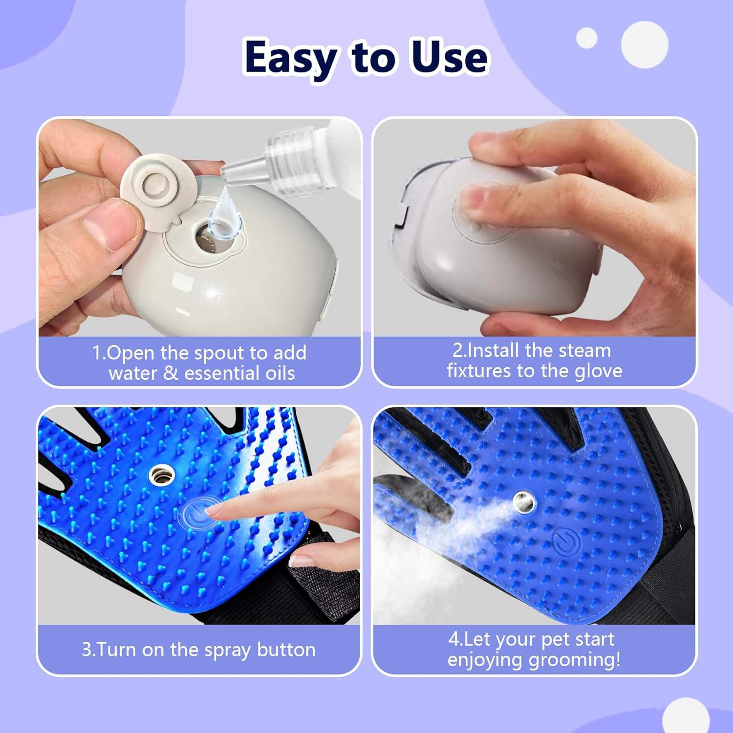 Pet Steam Grooming Gloves, Cat Grooming Steam Gloves, Dog Washing Gloves, Pet Grooming Gloves for Dogs & Cats, Deshedding Steam Brush, Dog Hair Remover Massage Glove