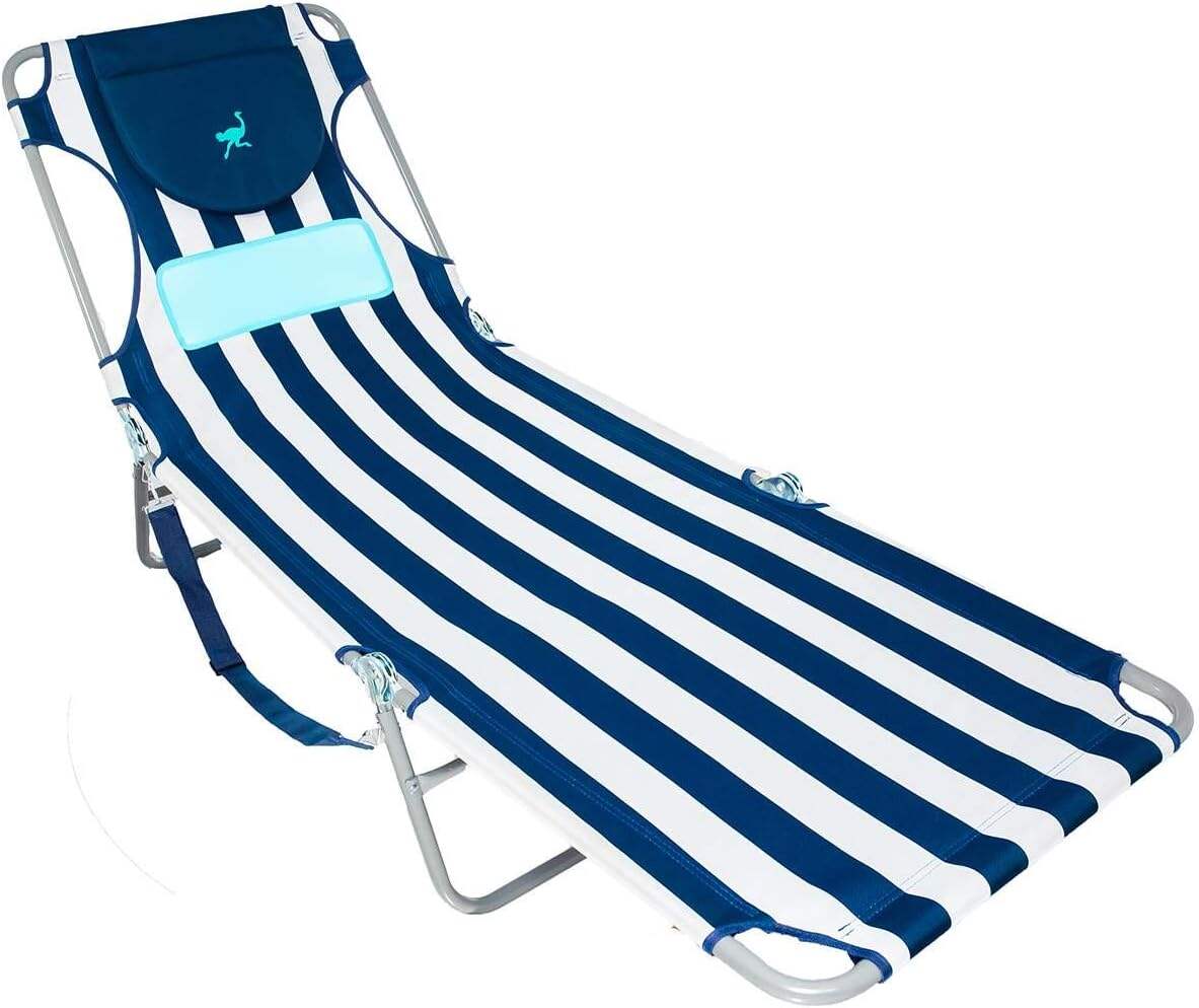 Ostrich Ladies Comfort Lounger, Foldable Beach Camping Pool Tanning Chair, Aqua
