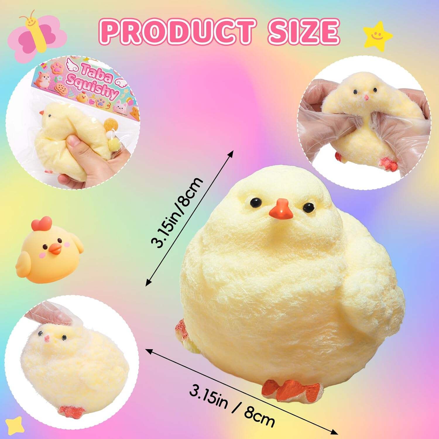 Big Taba Squishy Toys-3.15in, Handmade Ultra Soft Chick Taba Squishy Kit, Cute Fidget Toys Silicone Squeeze Toys for Kids & Adults Stress Relief