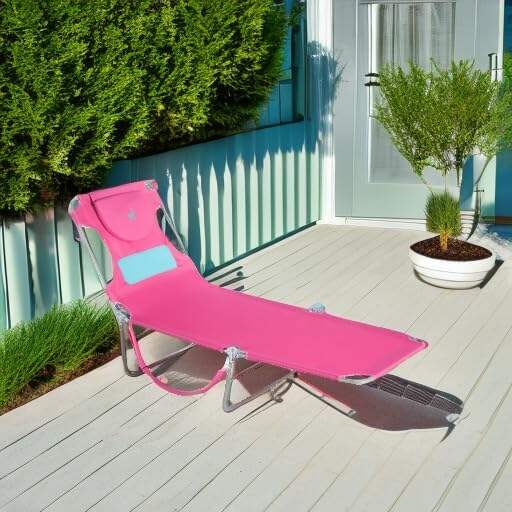 Ostrich Ladies Comfort Lounger, Foldable Beach Camping Pool Tanning Chair, Aqua