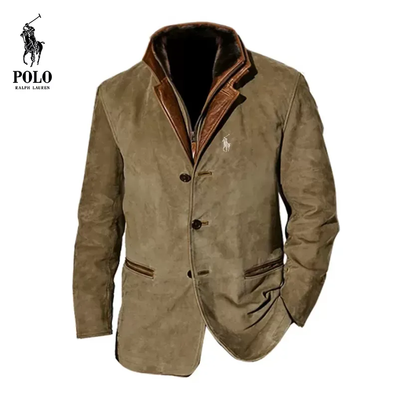 Ralph Lauren Men's vintage jacket with double-layer fur collar and suede coat