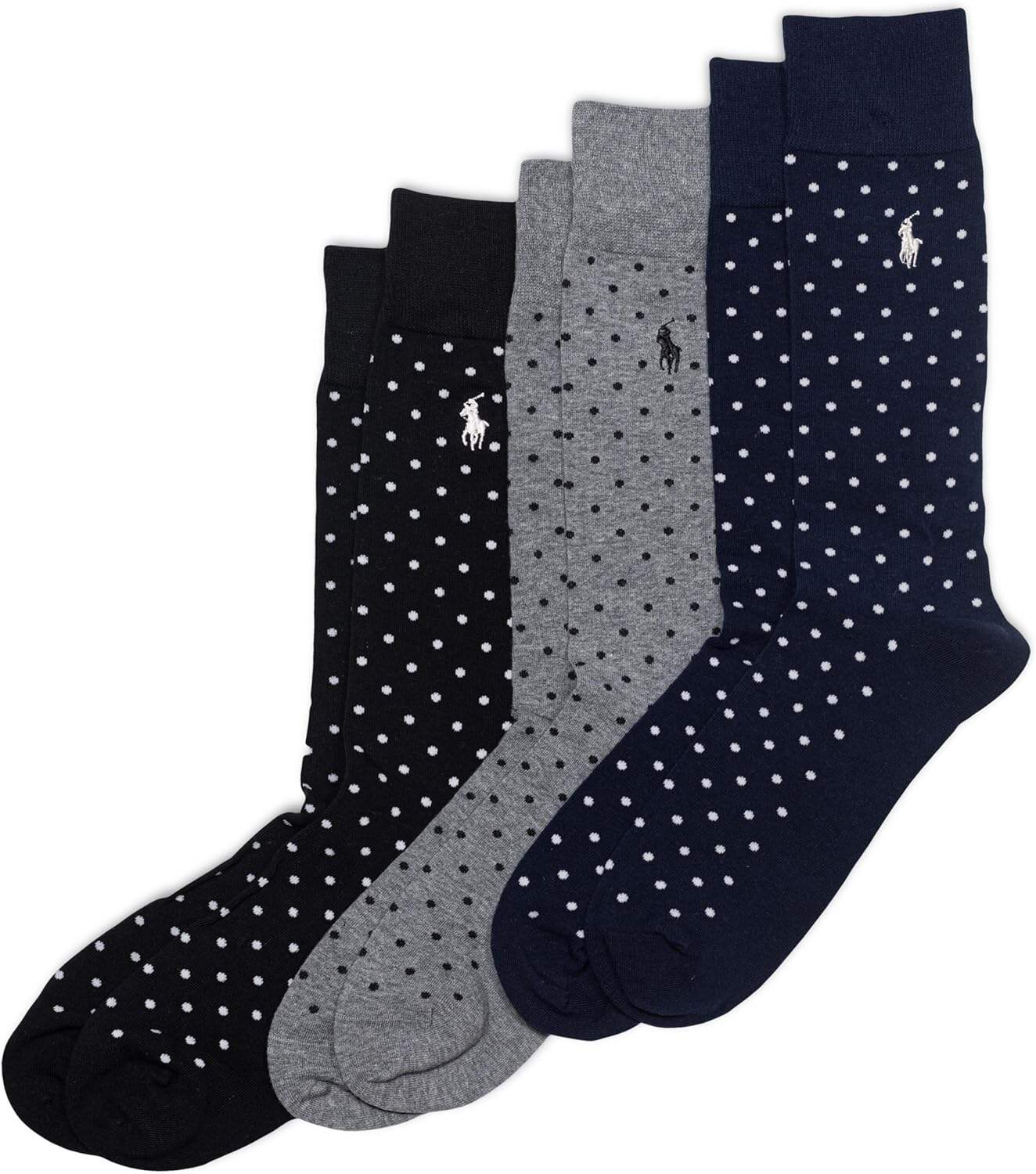 Polo Ralph Lauren Men's Argyle Pattern Dress Crew Socks - 3 Pair Pack - Soft Lightweight Cotton Comfort
