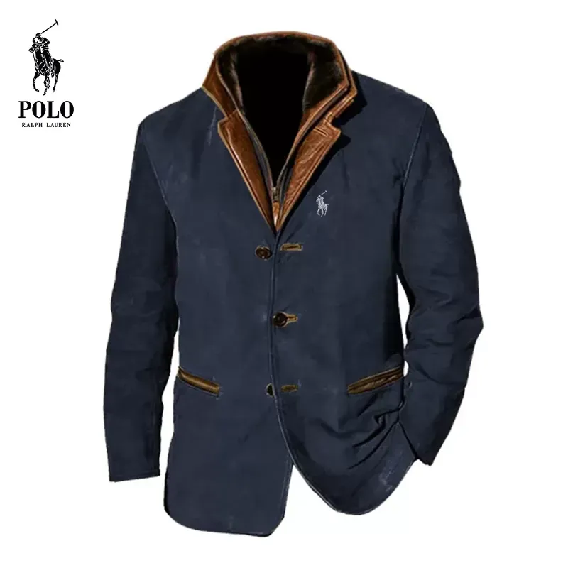 Ralph Lauren Men's vintage jacket with double-layer fur collar and suede coat