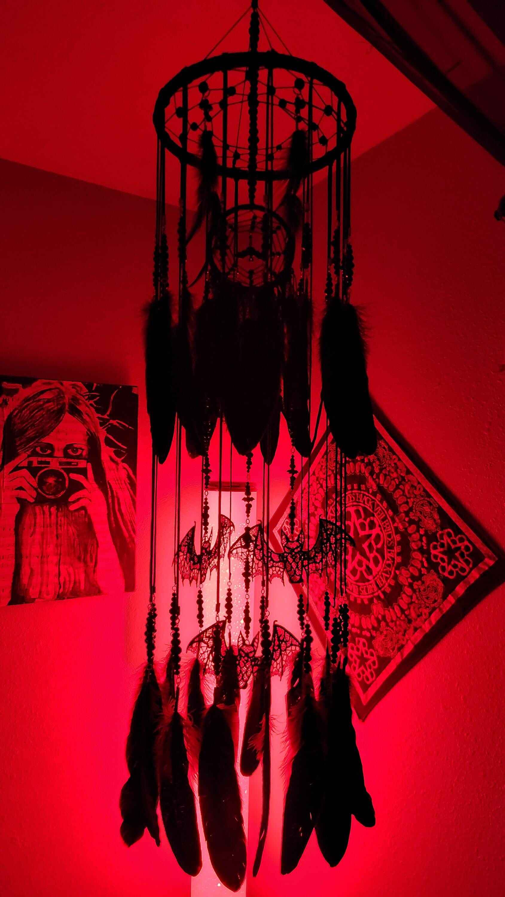 🔥LAST DAY 50% OFF🖤Gothic Black DreamCatcher Mobile with Crystals & Bats🎁Buy 2 Free Shipping