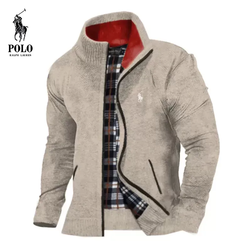 Ralph Lauren  Men's Warm Loose Stand Collar Zip Knit Sweater