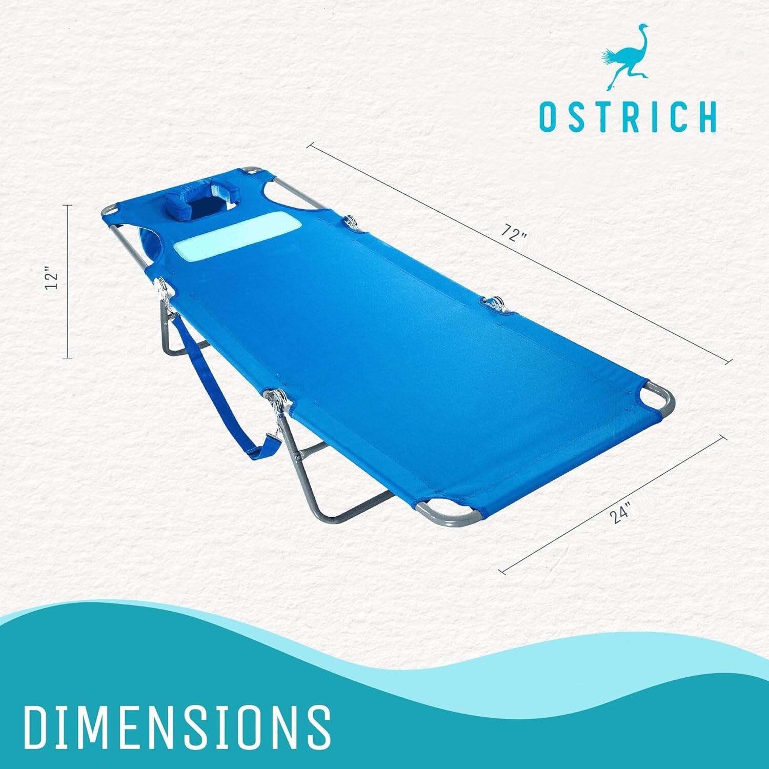 Ostrich Ladies Comfort Lounger, Foldable Beach Camping Pool Tanning Chair, Aqua