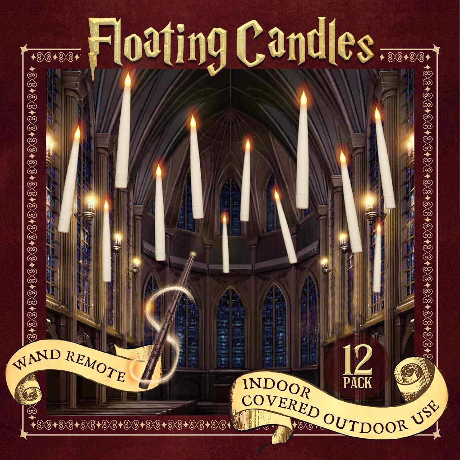 ORIENTAL CHERRY Halloween Decorations - Floating LED Candles with Remote Control -12Pcs Magic Witch Wizard Christmas Decor for Indoor Home Room Classroom Bedroom Birthday Party (with Common Remote)