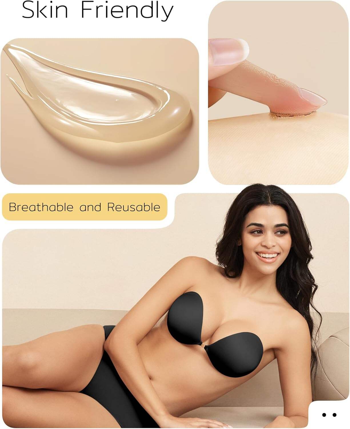 Niidor Adhesive Strapless Bra for Women Sticky Invisible Push up Silicone Bra for Backless Dress 2025 Upgraded Clasp Bras