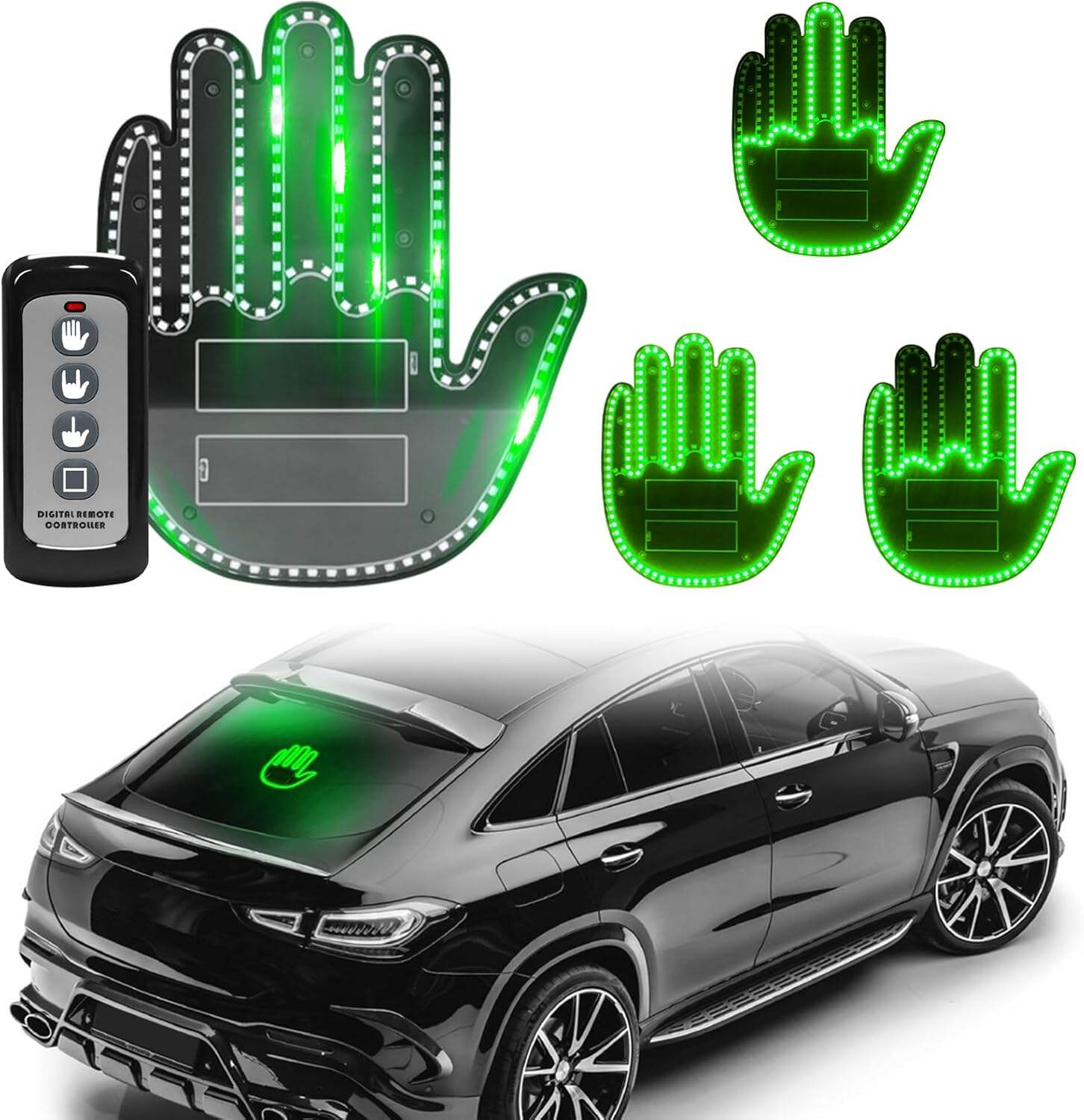 DIBMS Hand Gesture Light with Remote, Red LED Finger Funny Window Sign Light Accessories for Car Truck