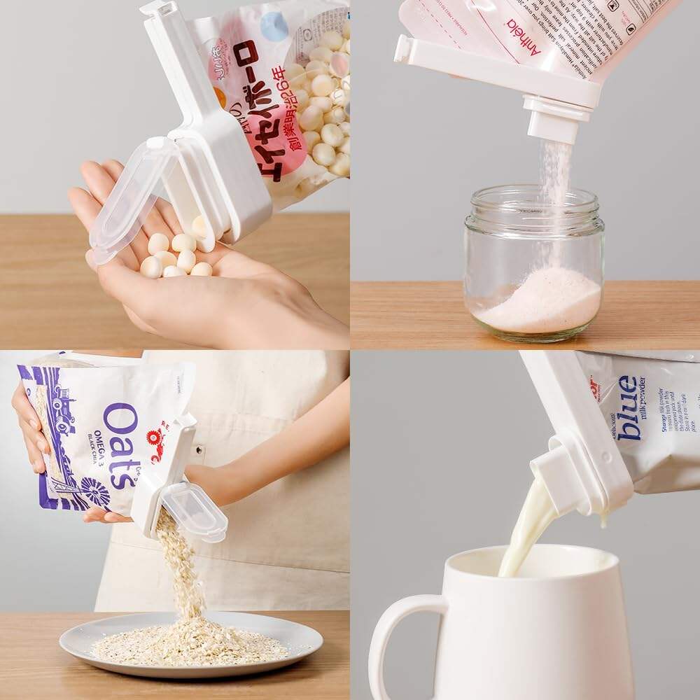 Food Clip Set with Pour Spout, 4PCS Seal and Pour Bag Clip with Spout for Food Snacks (Round)