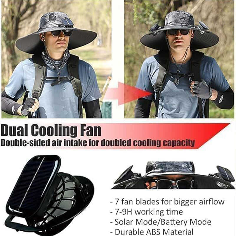 Solar-Powered Double Fan Sun Hat – Wide Brim Outdoor UV Protection Fishing Cap