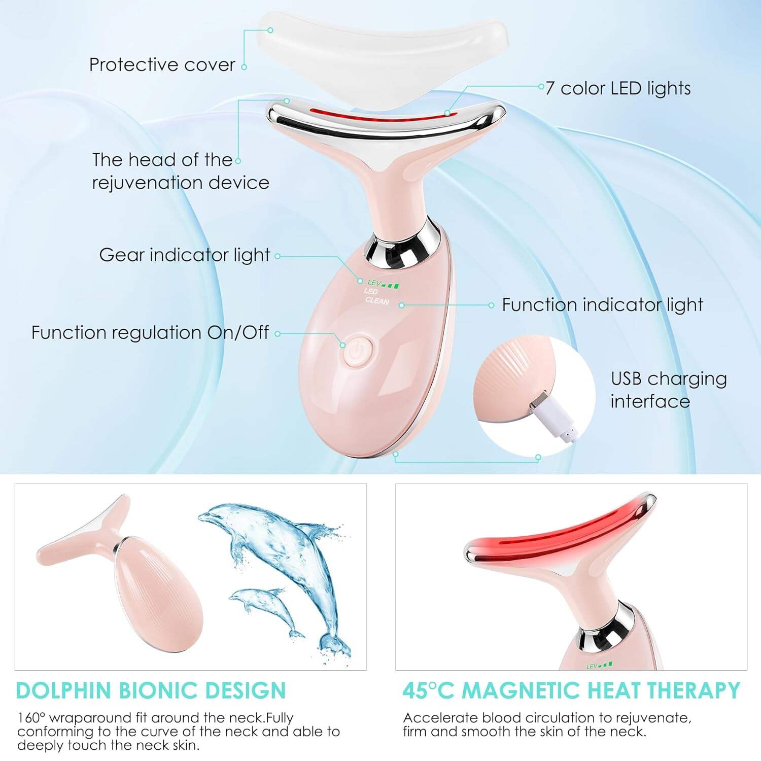 Facial Massager Red-Light-Therapy-for-Face and Neck, Face 𝖲 culpting Wand with 7 Color