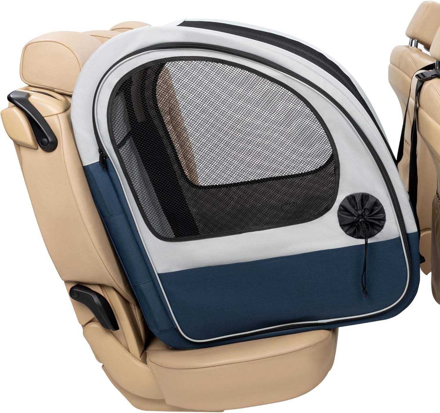 PetSafe Portable Pet Crate for Car, Aluminum Frame Dog Crate, Folds Down for Storage, Secures with Headrest Strap and Seatbelt, Pet Travel (Gray/Blue)
