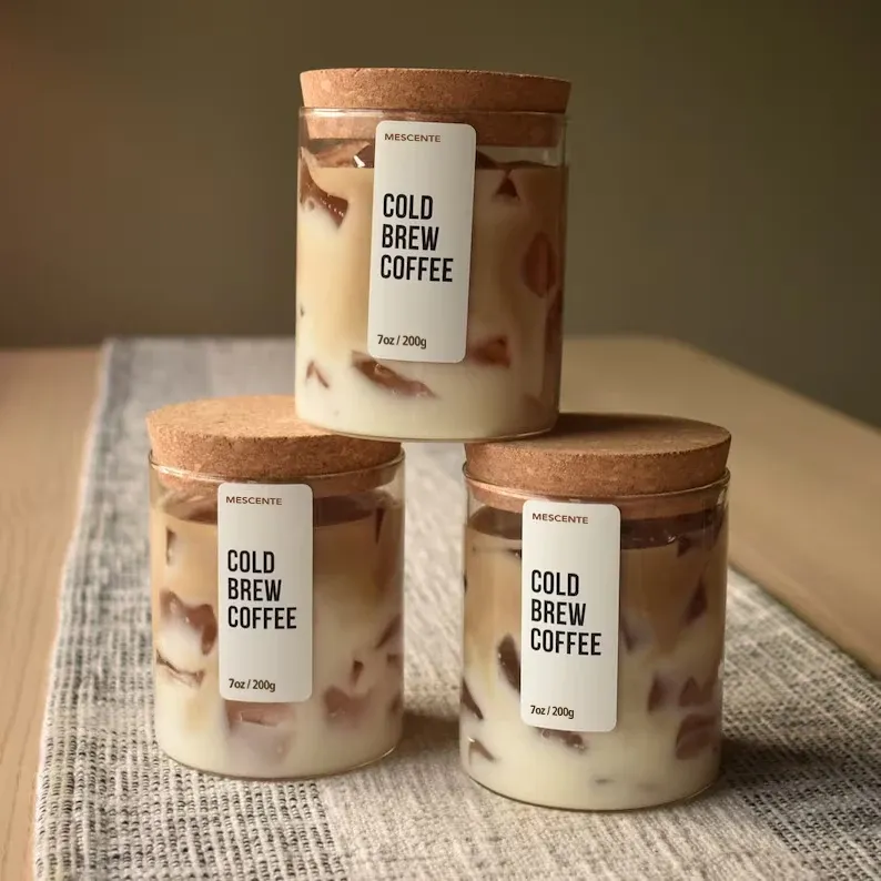 Mescente 7oz 200g Aromatherapy Fragrance Creativity Novelty Iced Scented Coffee Cups Scented Jelly Wax Candle With Wood Lid