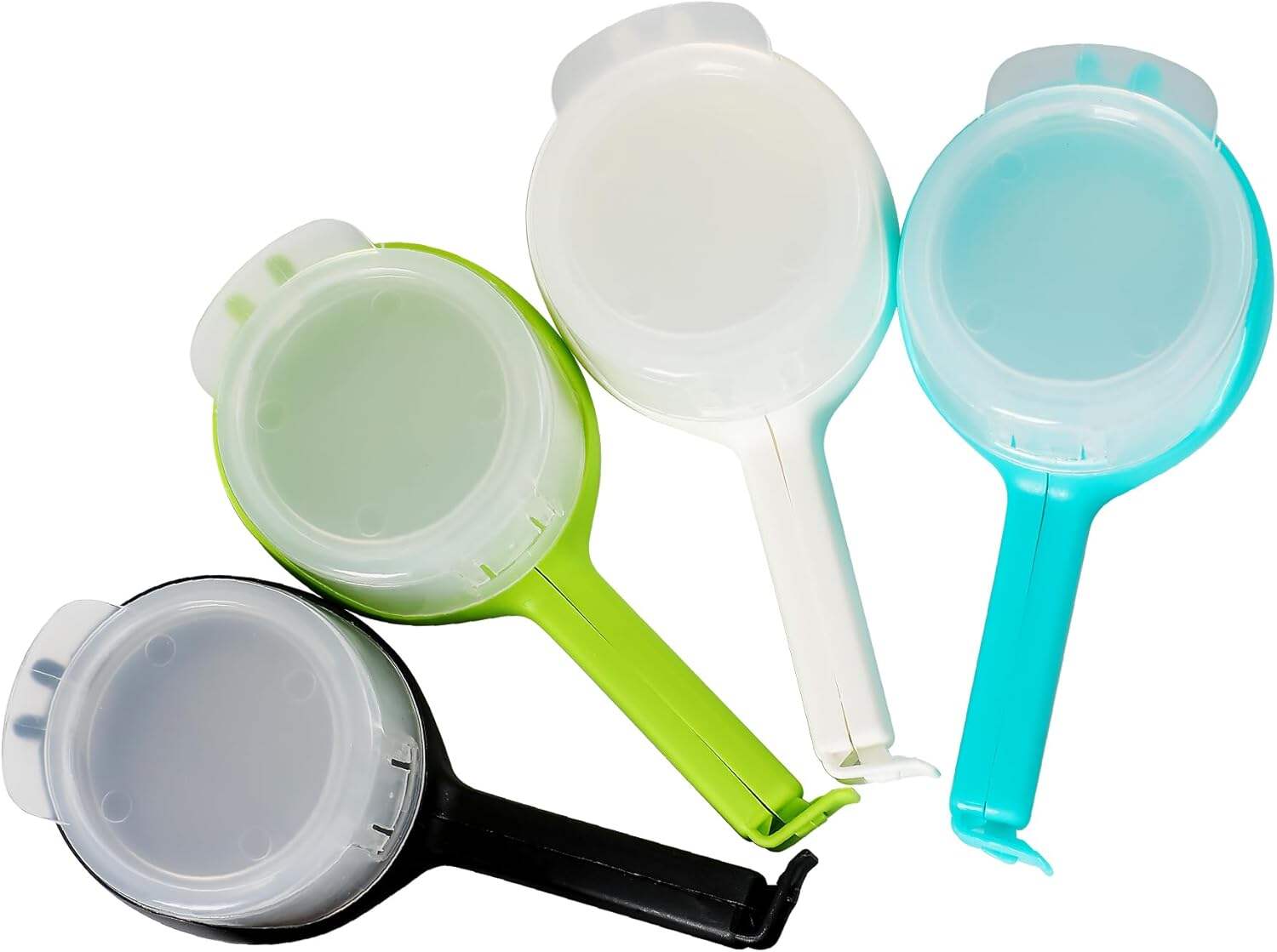 Food Clip Set with Pour Spout, 4PCS Seal and Pour Bag Clip with Spout for Food Snacks (Round)