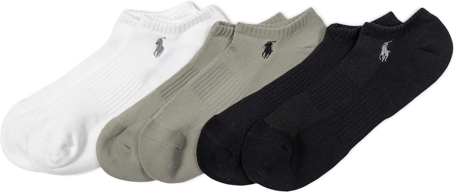 Polo Ralph Lauren Men's Tech Athletic Low Cut Socks-3 Pair Pack-Sport Cushioned Arch Support
