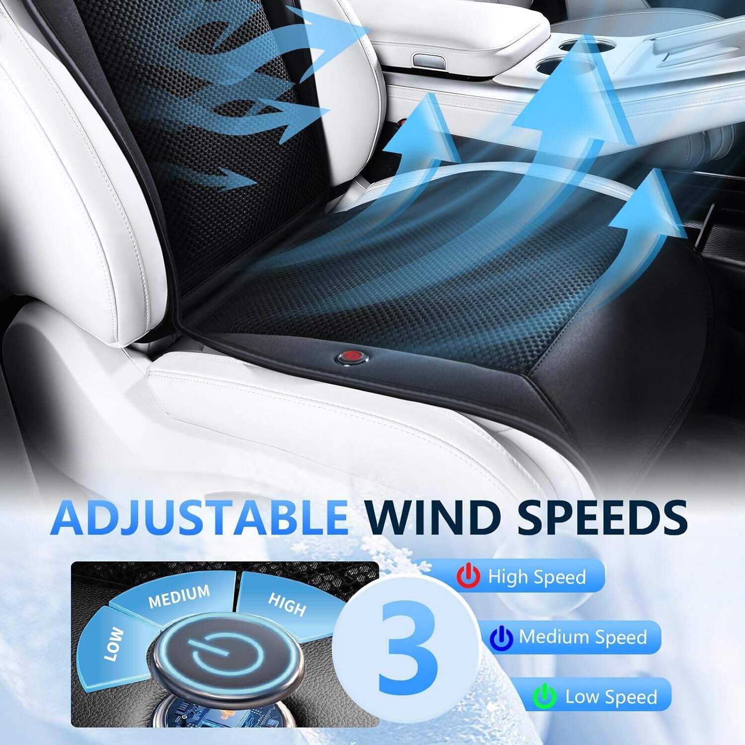 FLORICH Cooling Car Seat Cover, 12V-24V Ventilated Seat Cushion Cooling Car Seat Pad for Summer Driving with 2 Powerful Turbo Fans 3-Speed Temperature Adjustable Universal Fit for Car SUV Truck Van