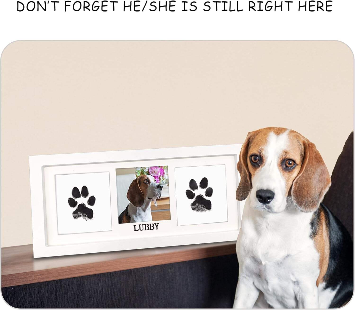 MYPAWLETS Paw Print Frame & Ink Pads Kit,Dog or Cat Paw Print Kit,2 No Mess Ink Pads for Pets,Paw Print Stamp Pad for Dogs,Wooden Pet Memorial Frame,Personalized Pet Paw Print Gifts