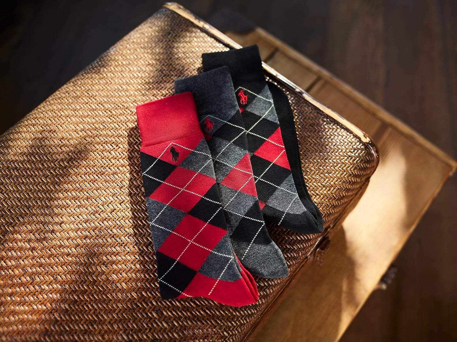 Polo Ralph Lauren Men's Argyle Pattern Dress Crew Socks - 3 Pair Pack - Soft Lightweight Cotton Comfort