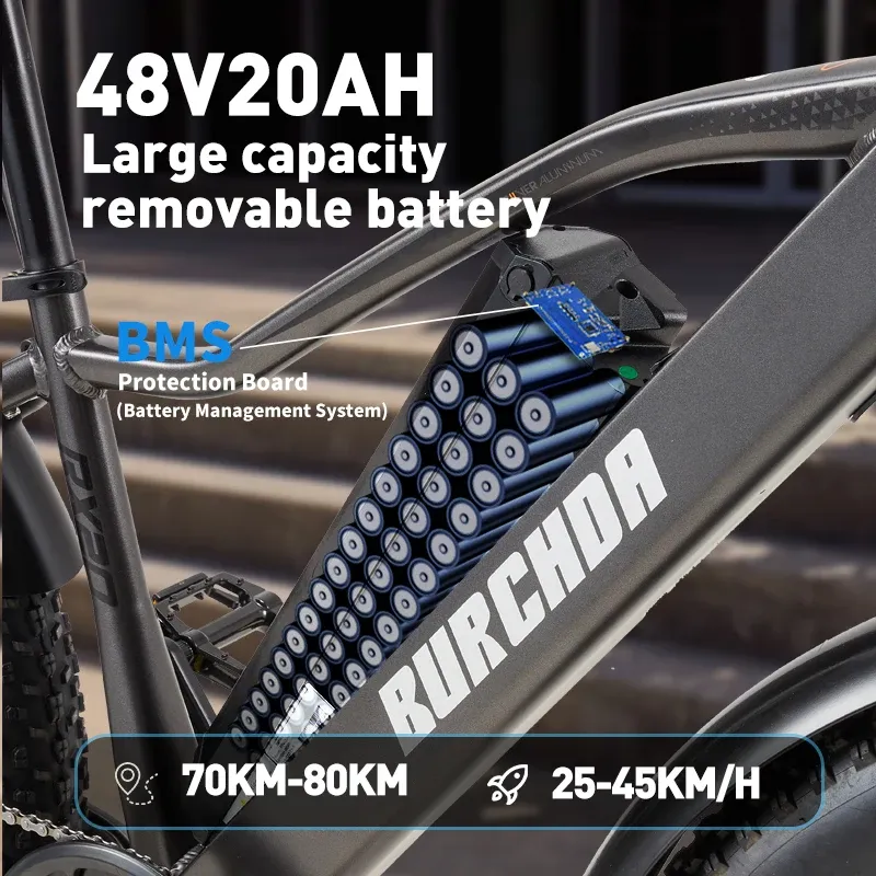 BURCHDA Electric Bicycle 1500W City Road Bicycles 48V20AH Adult Mountain MTB E-Bike 26Inch Fat Tire Cycling Bike RX20