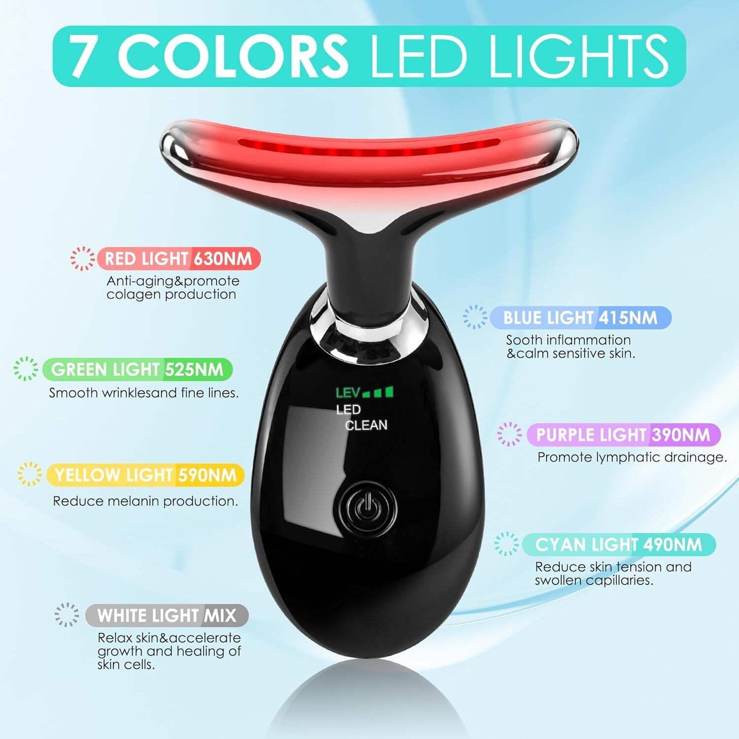 Facial Massager Red-Light-Therapy-for-Face and Neck, Face 𝖲 culpting Wand with 7 Color