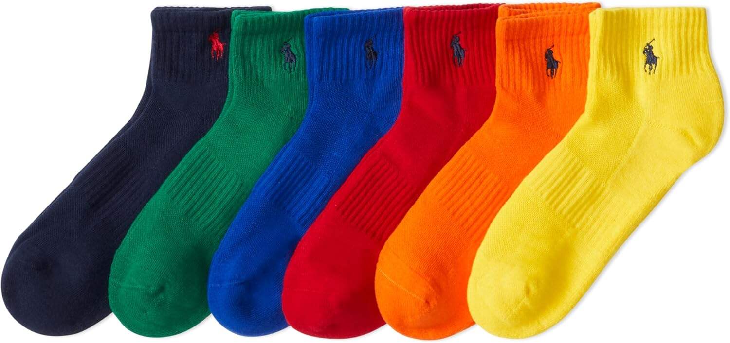 POLO RALPH LAUREN mens Athletic Performance Cotton Ankle Socks - 6 Pair Pack - Moisture Wicking Mesh
