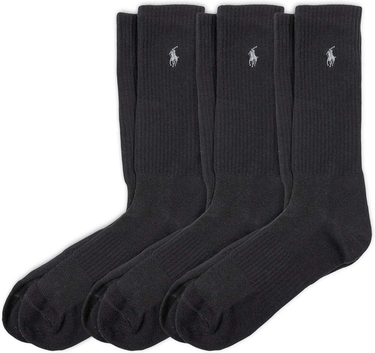 POLO RALPH LAUREN Men's Tech Athletic Crew Socks - 3 Pair Pack - Sport Cushioned Arch Support
