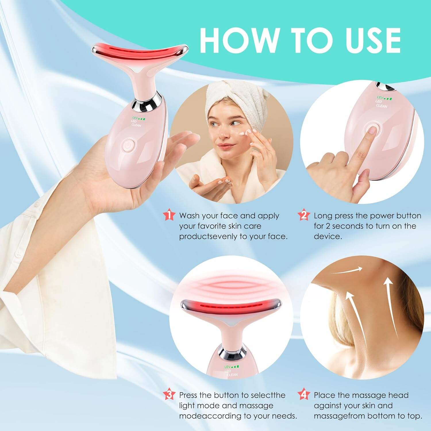 Facial Massager Red-Light-Therapy-for-Face and Neck, Face 𝖲 culpting Wand with 7 Color