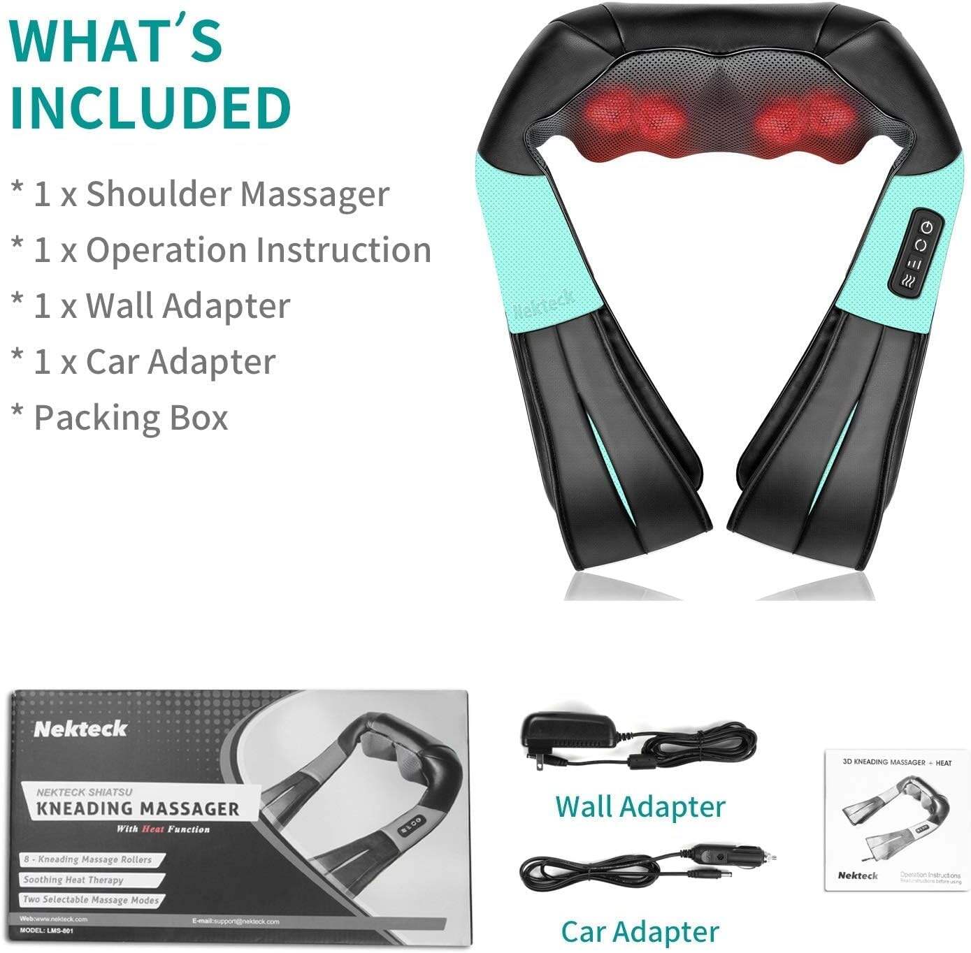 Shiatsu Neck and Back Massager with Soothing Heat, Electric Deep Tissue 3D Kneading Massage for Shoulder, Leg, Body Muscle Pain Relief, Home, Office, and Car
