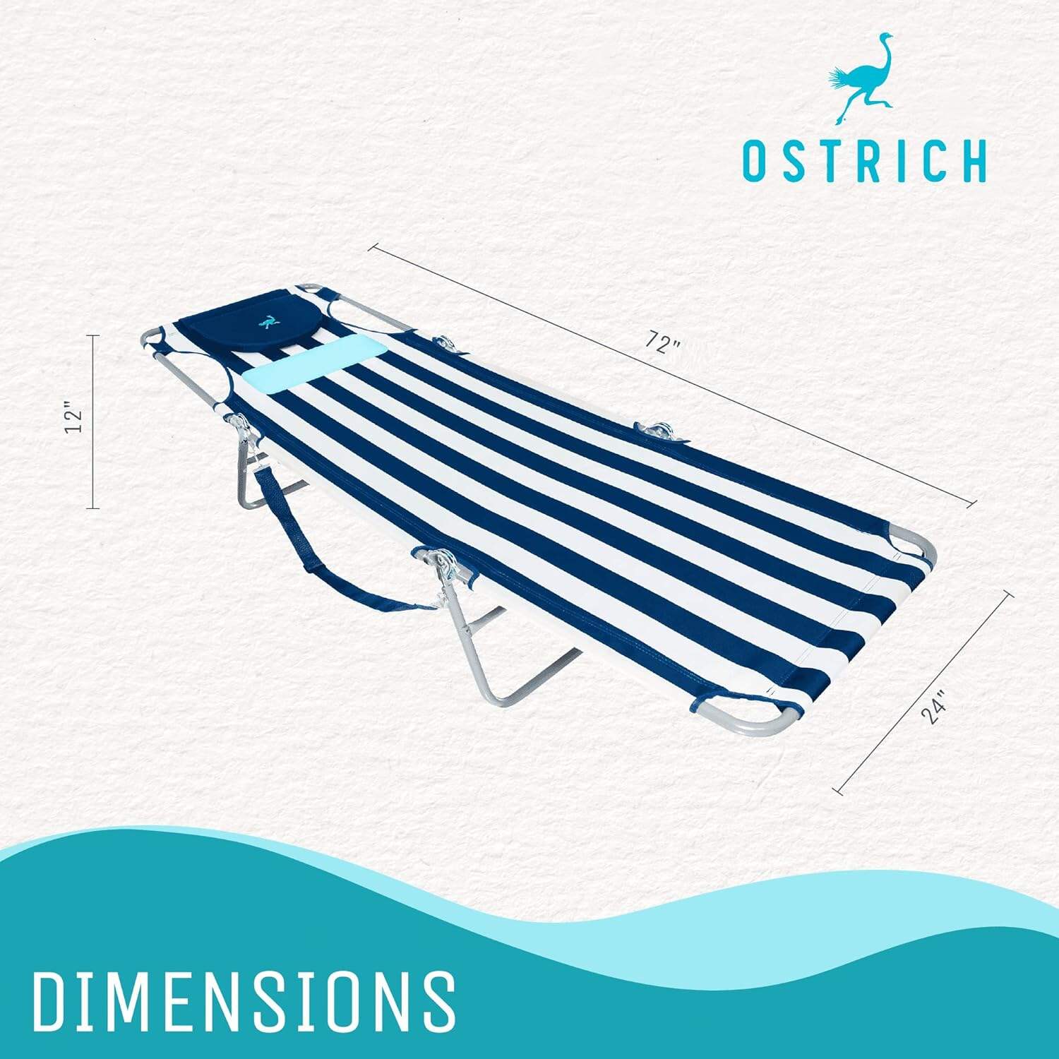 Ostrich Ladies Comfort Lounger, Foldable Beach Camping Pool Tanning Chair, Aqua