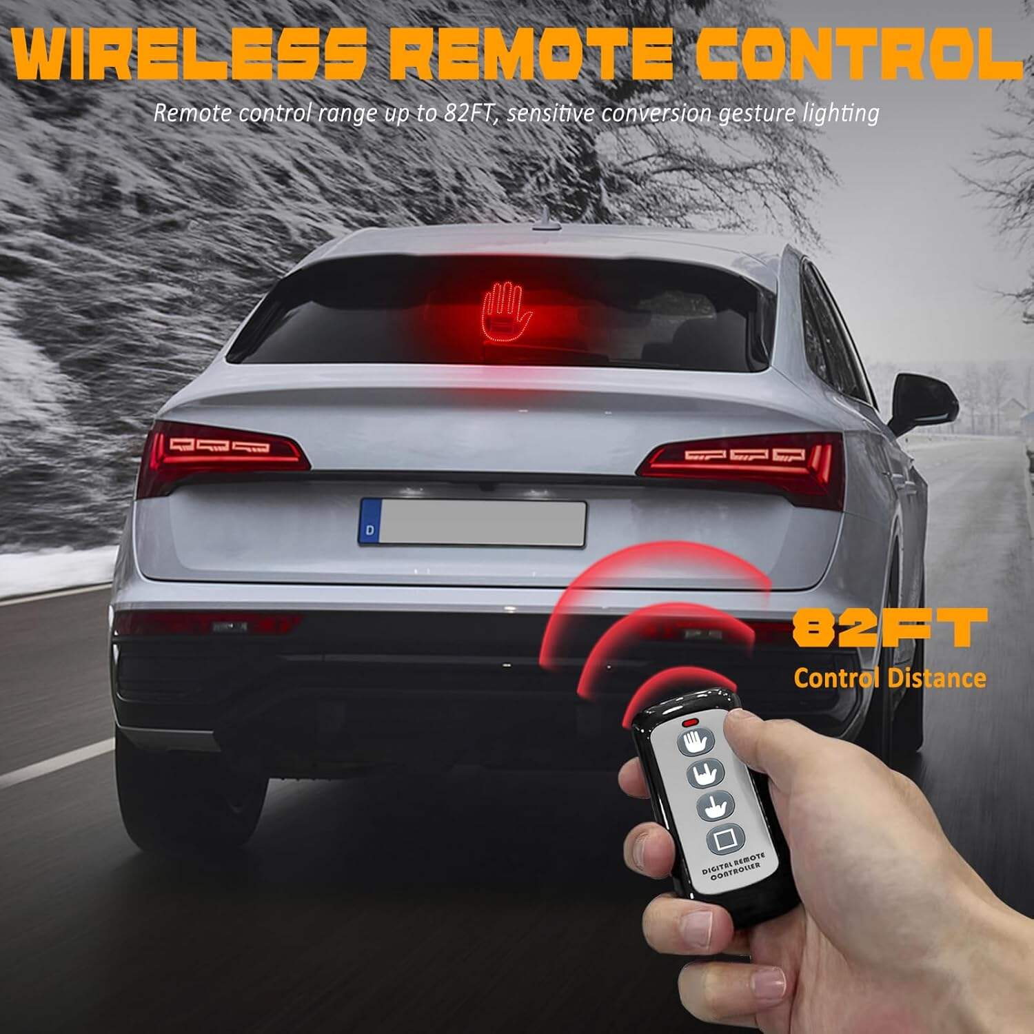 DIBMS Hand Gesture Light with Remote, Red LED Finger Funny Window Sign Light Accessories for Car Truck