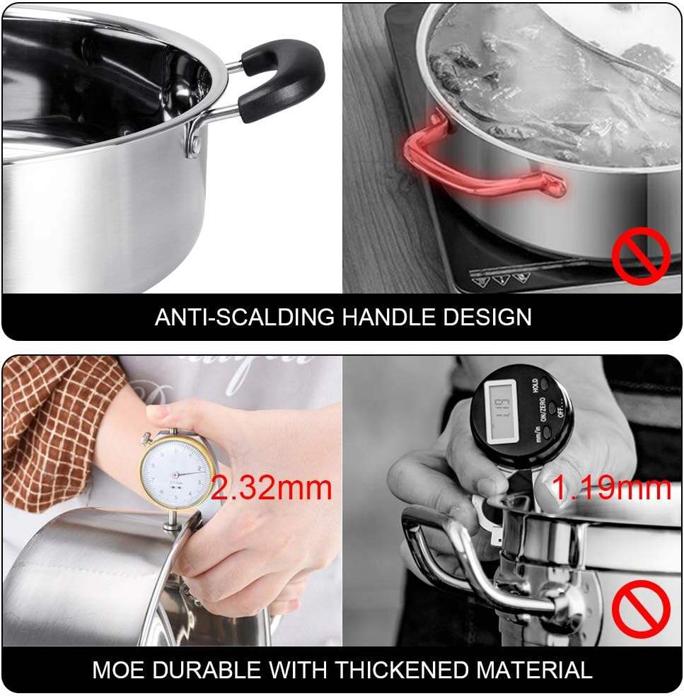 Food Grade Stainless Steel Aluminum Alloy Shabu Shabu Hot pot with Divider&Lid for Induction Cooktop Gas Stove Dual Sided Soup Cookware