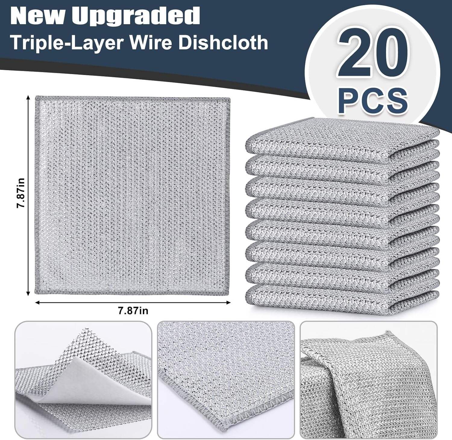 Navona 12 Pcs New Upgrade Steel Wire Dishcloth,Triple-Layer Steel Wire Cleaning Cloth,Powerful Cleaning Non-Scratch Wire Dishcloth Rag for Cookware, Sinks, Dishes, Stove Tops