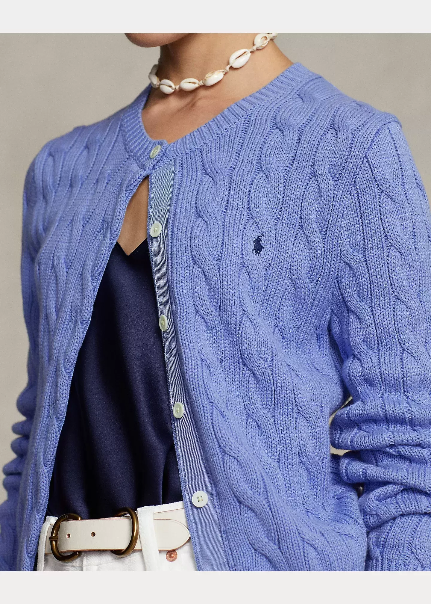 Polo Ralph Lauren Cable-Knit Cotton Crewneck Cardigan