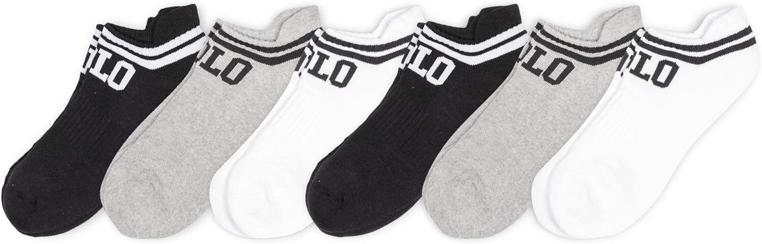 POLO RALPH LAUREN mens Athletic Performance Cotton Low Cut Socks - 6 Pair Pack - Moisture Wicking Mesh