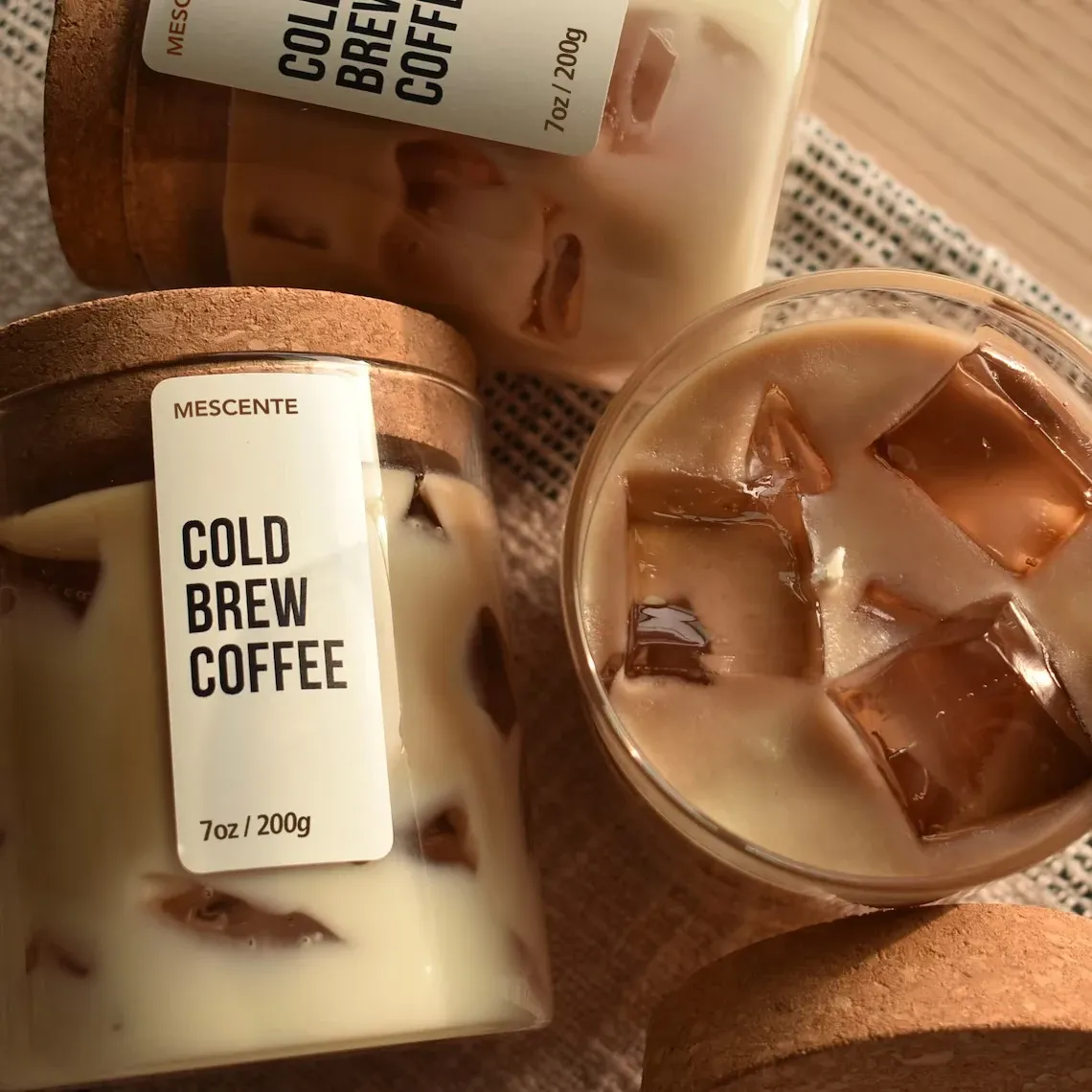 Mescente 7oz 200g Aromatherapy Fragrance Creativity Novelty Iced Scented Coffee Cups Scented Jelly Wax Candle With Wood Lid