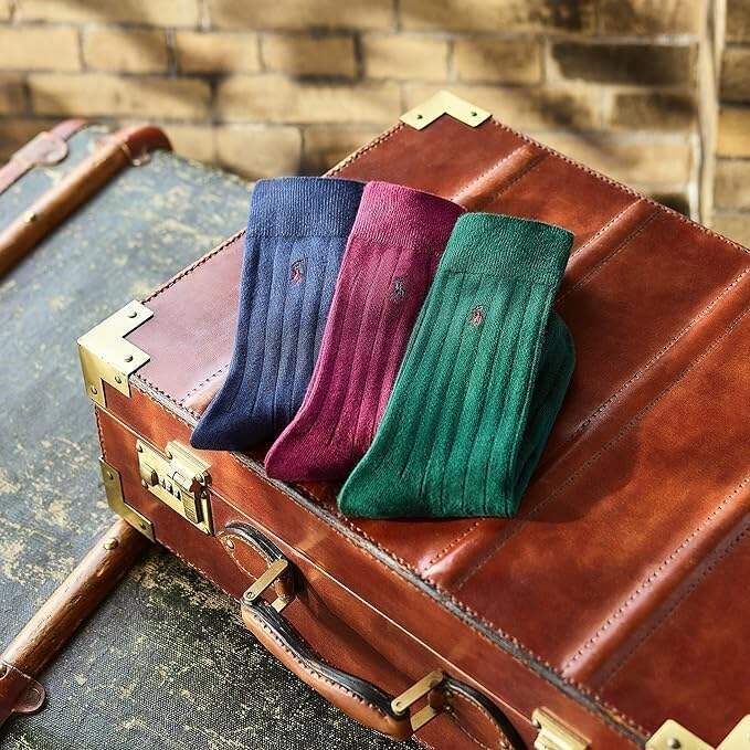 Polo Ralph Lauren Men's Cotton Ribbed Dress Crew Socks -3 Pair Pack-Soft and Lightweight Cotton Comfort