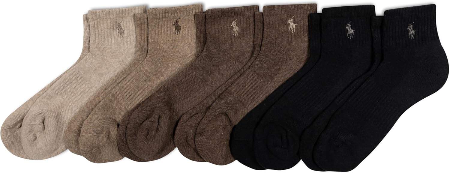 POLO RALPH LAUREN mens Athletic Performance Cotton Ankle Socks - 6 Pair Pack - Moisture Wicking Mesh