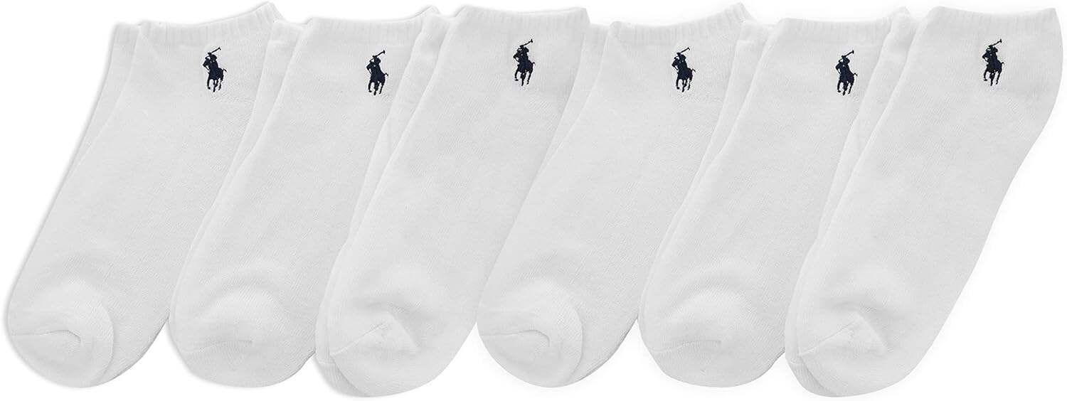 POLO RALPH LAUREN mens Athletic Performance Cotton Low Cut Socks - 6 Pair Pack - Moisture Wicking Mesh