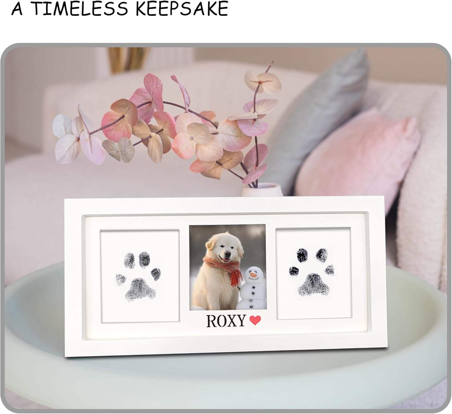 MYPAWLETS Paw Print Frame & Ink Pads Kit,Dog or Cat Paw Print Kit,2 No Mess Ink Pads for Pets,Paw Print Stamp Pad for Dogs,Wooden Pet Memorial Frame,Personalized Pet Paw Print Gifts