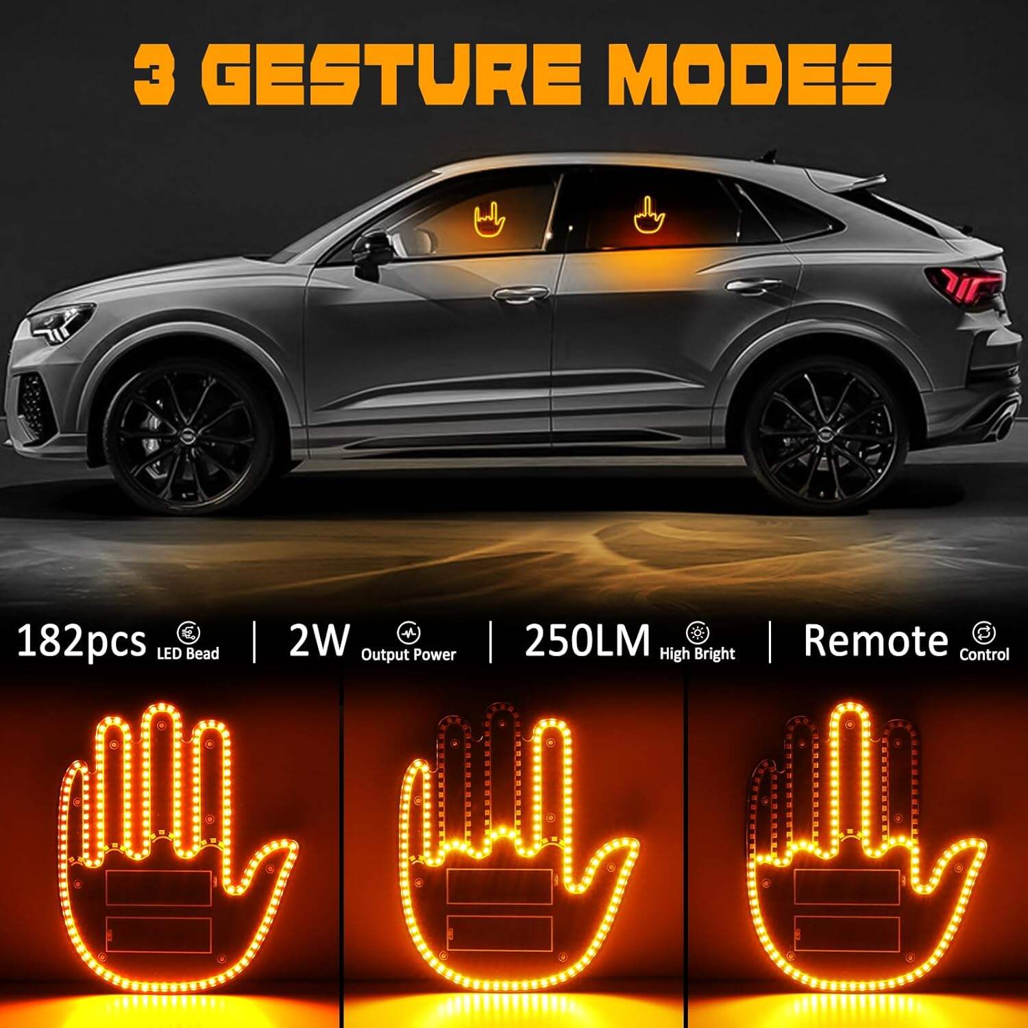 DIBMS Hand Gesture Light with Remote, Red LED Finger Funny Window Sign Light Accessories for Car Truck