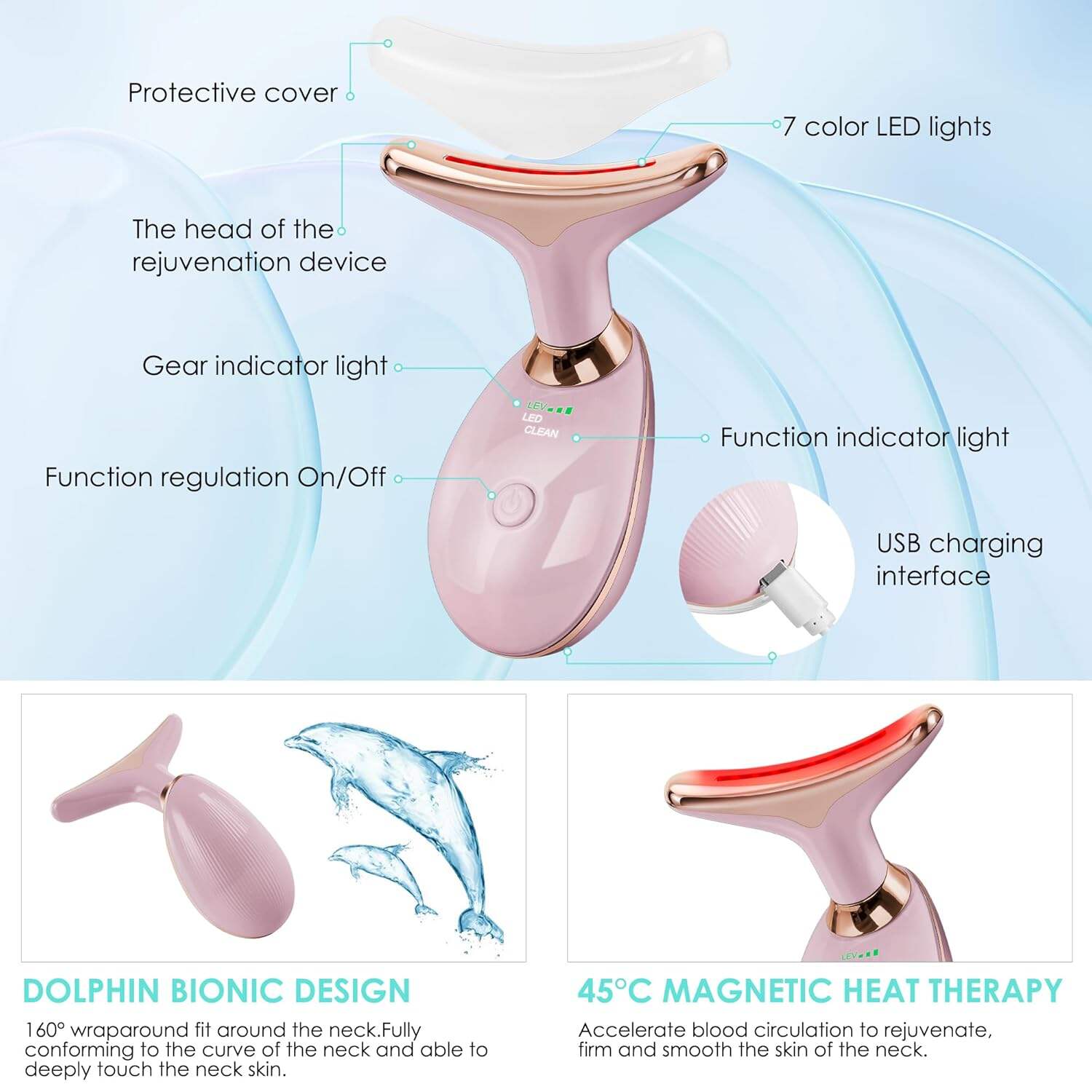 Facial Massager Red-Light-Therapy-for-Face and Neck, Face 𝖲 culpting Wand with 7 Color