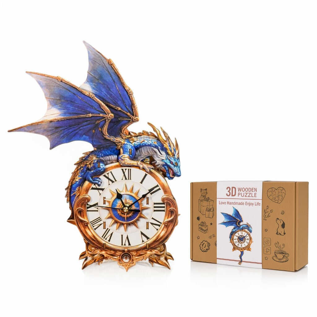 Blue Dragon DIY Wooden Clock, 3D Puzzle Craft Kit