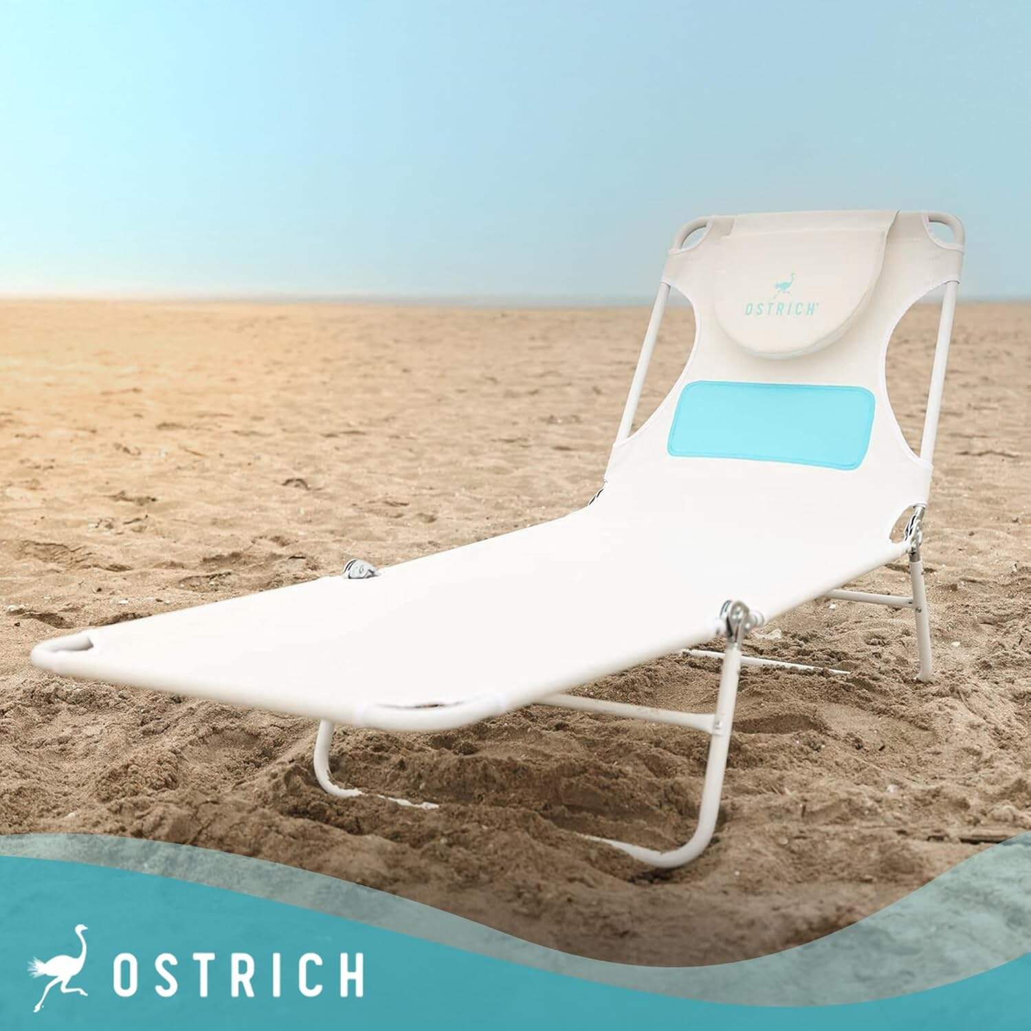 Ostrich Ladies Comfort Lounger, Foldable Beach Camping Pool Tanning Chair, Aqua