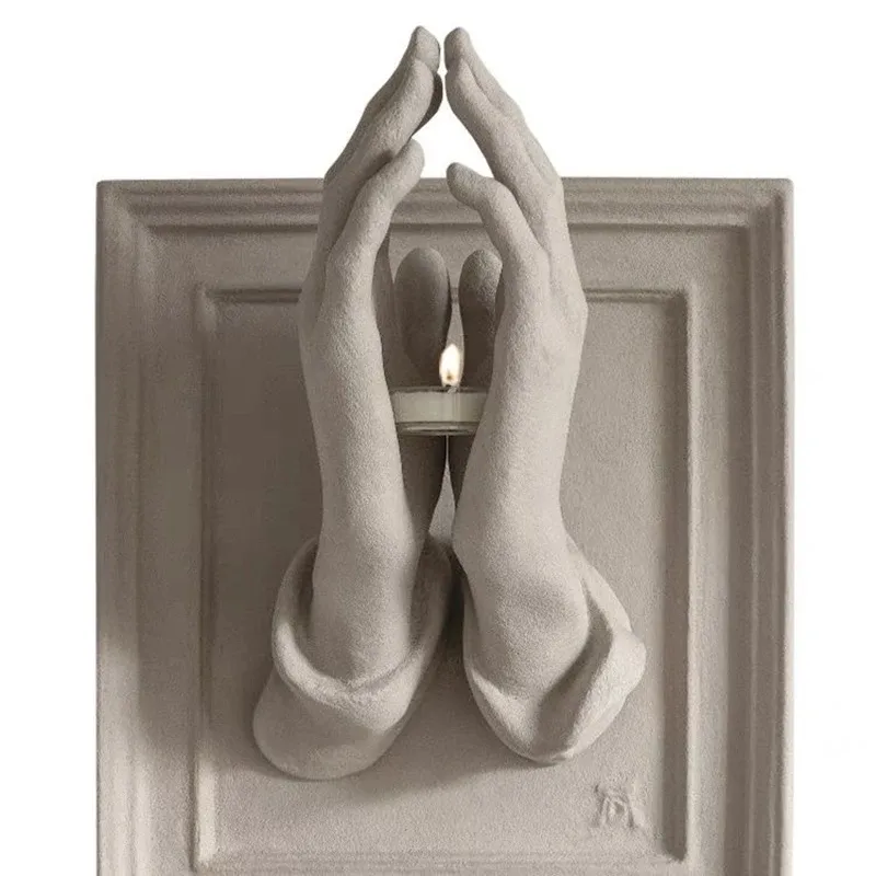 Nordic Pray Hands Sculpture Ornaments Wall Candlestick Wall Hanging Decoration Pendant Home Statue Decor Handicraft Gift