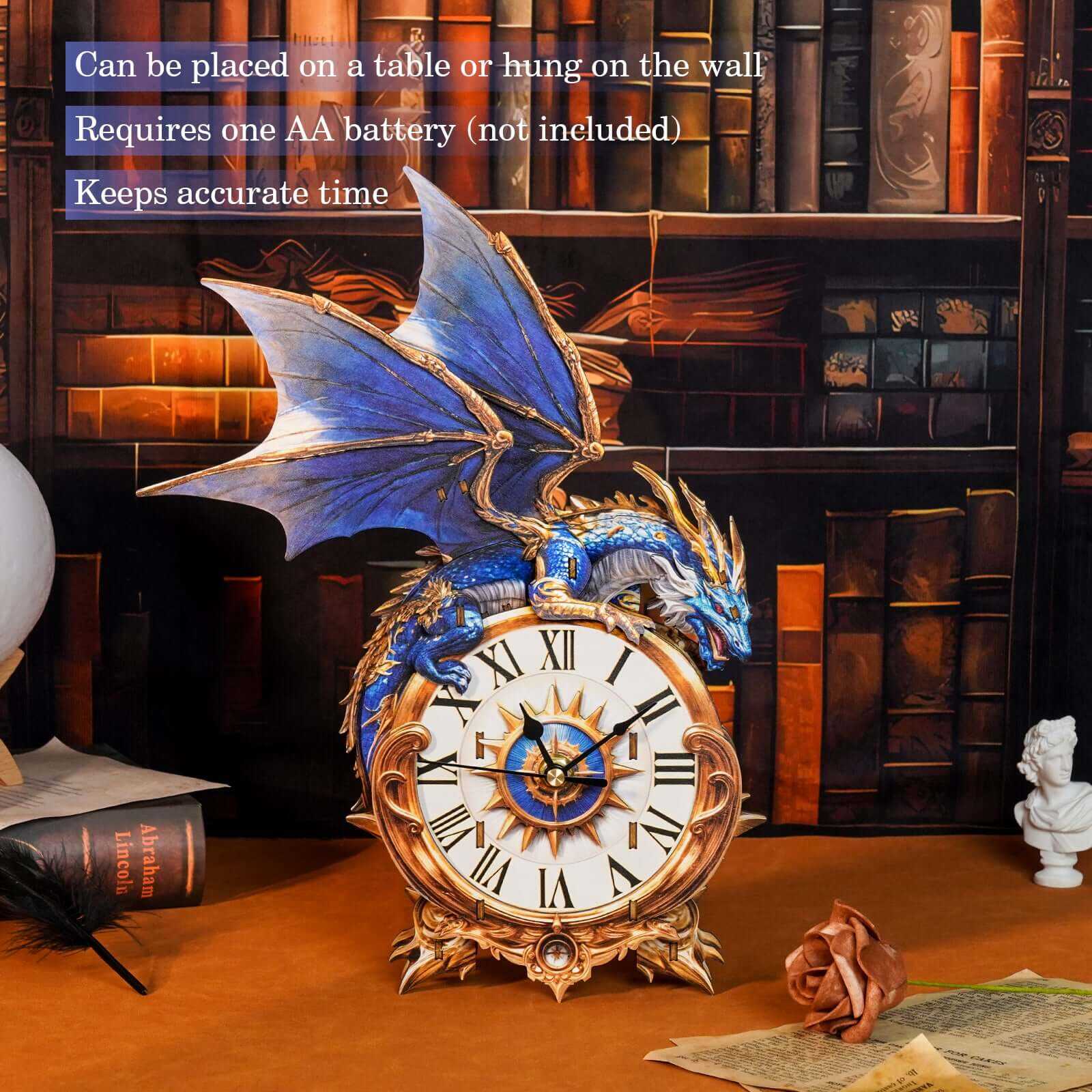 Blue Dragon DIY Wooden Clock, 3D Puzzle Craft Kit
